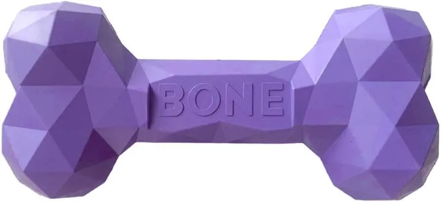 Durable Dog Chew Toy for Treats and Peanut Butter, All Natural Rubber Diamond Bone (S, Purple), Rubber Lick Mat and 2 1.4oz Peanut Butter Squeeze Dog Treat Pouches