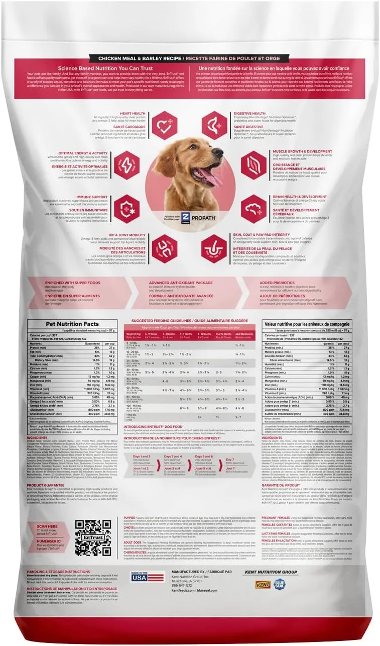 ENTRUST Large Breed Puppy Food | Real Chicken & Barley | Enriched with Super Foods, Antioxidants and Prebiotics | No Wheat or Soy | 33 Pound Bag