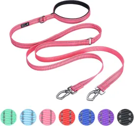 EXCELLENT ELITE SPANKER Reflective Dual Leash - 5FT Double Dog Leash with Padded Handle for Two Dogs Walking & Training (Pink)