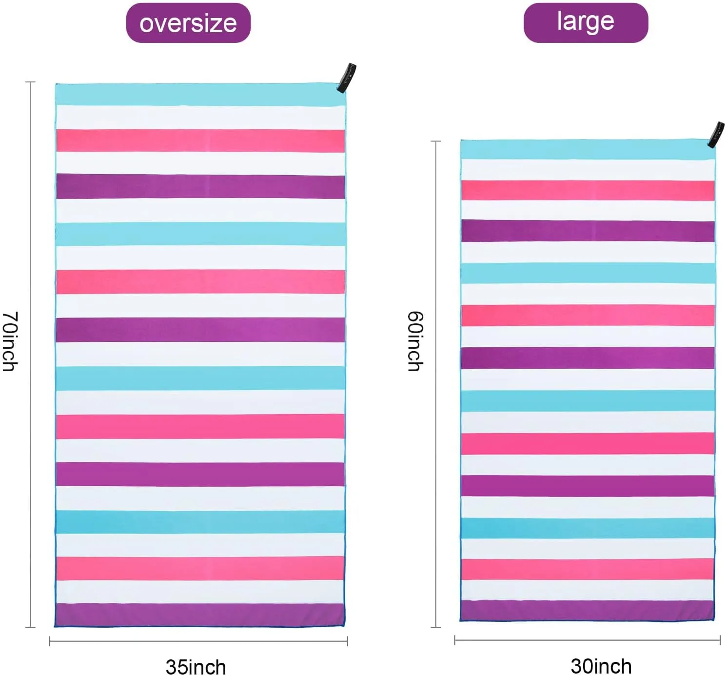 Exclusivo Mezcla Large Quick Dry Beach Towel, Microfiber Sand Free Cabana Stripe Pool Bath Swim Towel with Bag, Lightweight and Thin (Purple, 30x60 Inches)