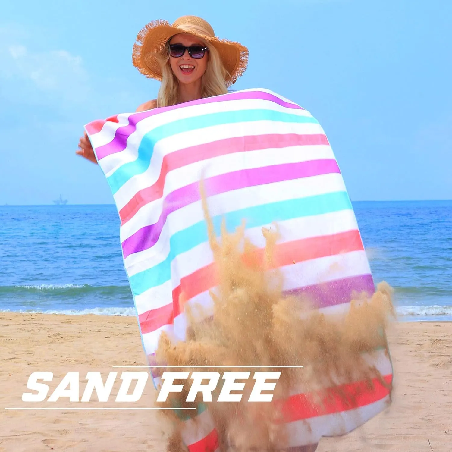 Exclusivo Mezcla Large Quick Dry Beach Towel, Microfiber Sand Free Cabana Stripe Pool Bath Swim Towel with Bag, Lightweight and Thin (Purple, 30x60 Inches)