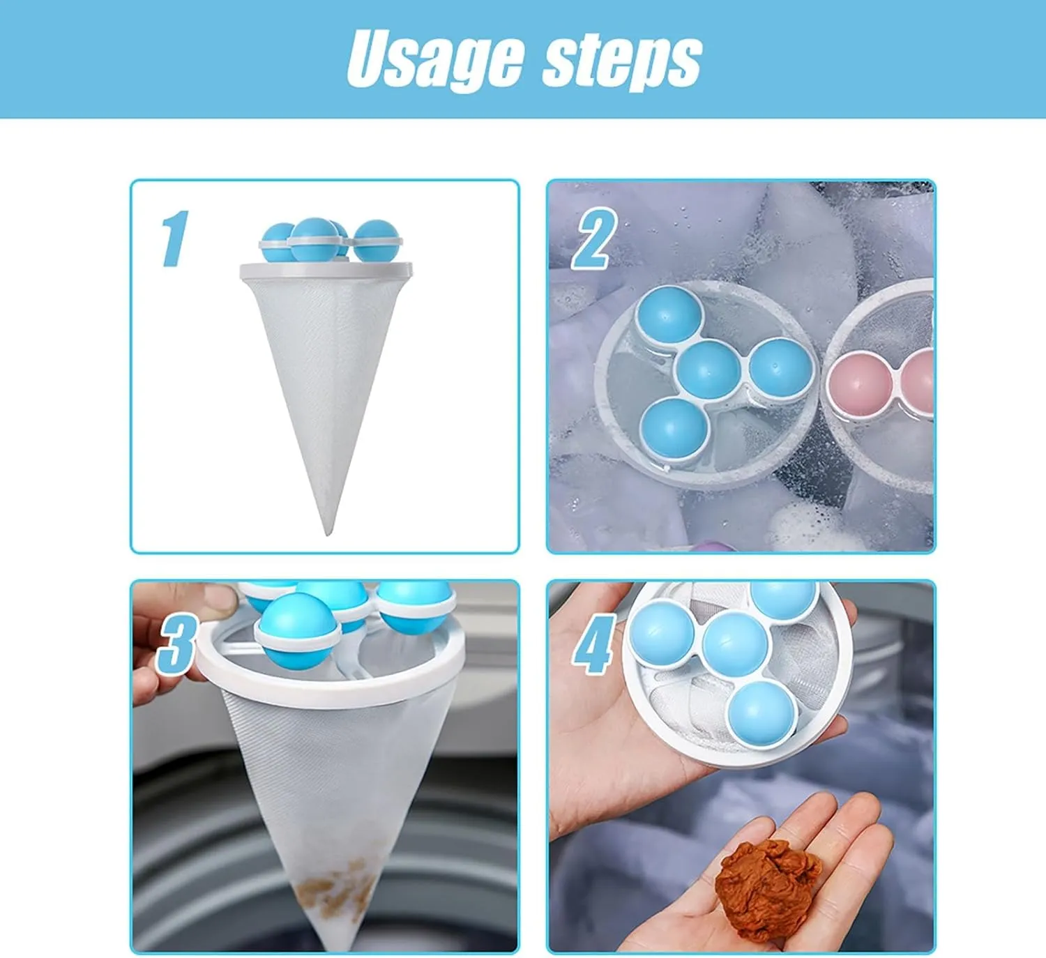 Floating Hair Filtering Mesh Removal with Silicone Sticky Ball, Upgrade Lint Catcher for Washing Machine, Reusable Pet Hair Catcher Mesh Bag, Laundry Hair Filter Cleaning Ball (A-Pink, 6PCS)