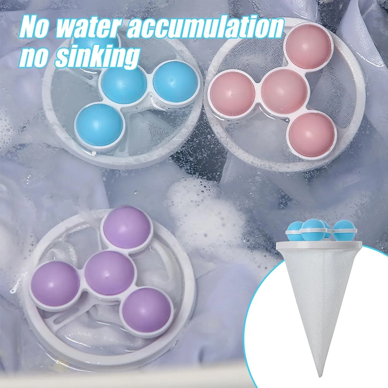 Floating Hair Filtering Mesh Removal with Silicone Sticky Ball, Upgrade Lint Catcher for Washing Machine, Reusable Pet Hair Catcher Mesh Bag, Laundry Hair Filter Cleaning Ball (A-Pink, 6PCS)