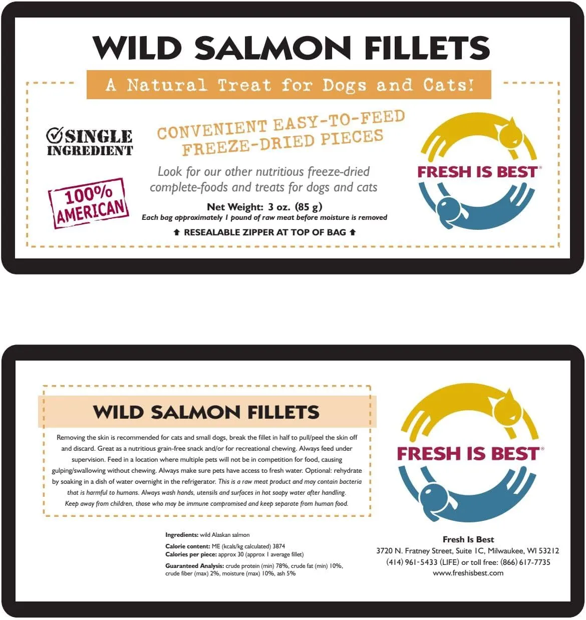 Fresh Is Best - Freeze Dried Healthy Raw Meat Treats for Dogs & Cats - Wild Salmon Fillets