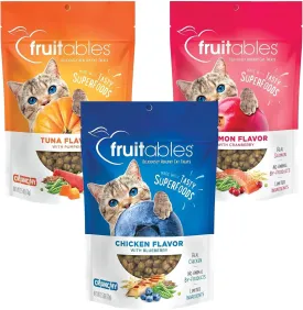 Fruitables Cat Treats - Crunchy Treats for Cats - Healthy Low Calories Packed with Protein - Free of Wheat, Corn and Soy - Made with Real Salmon, Tuna, Chicken - 2.5 Oz (3 Pk)