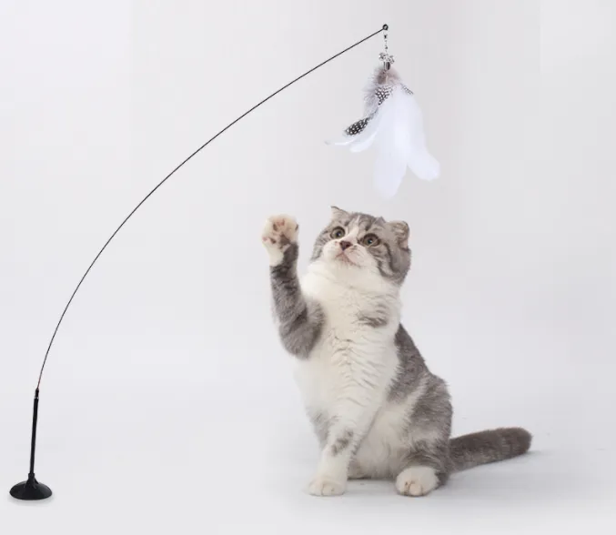 Funny Cat Kitten Pet Teaser Stick Feather Wire Chaser