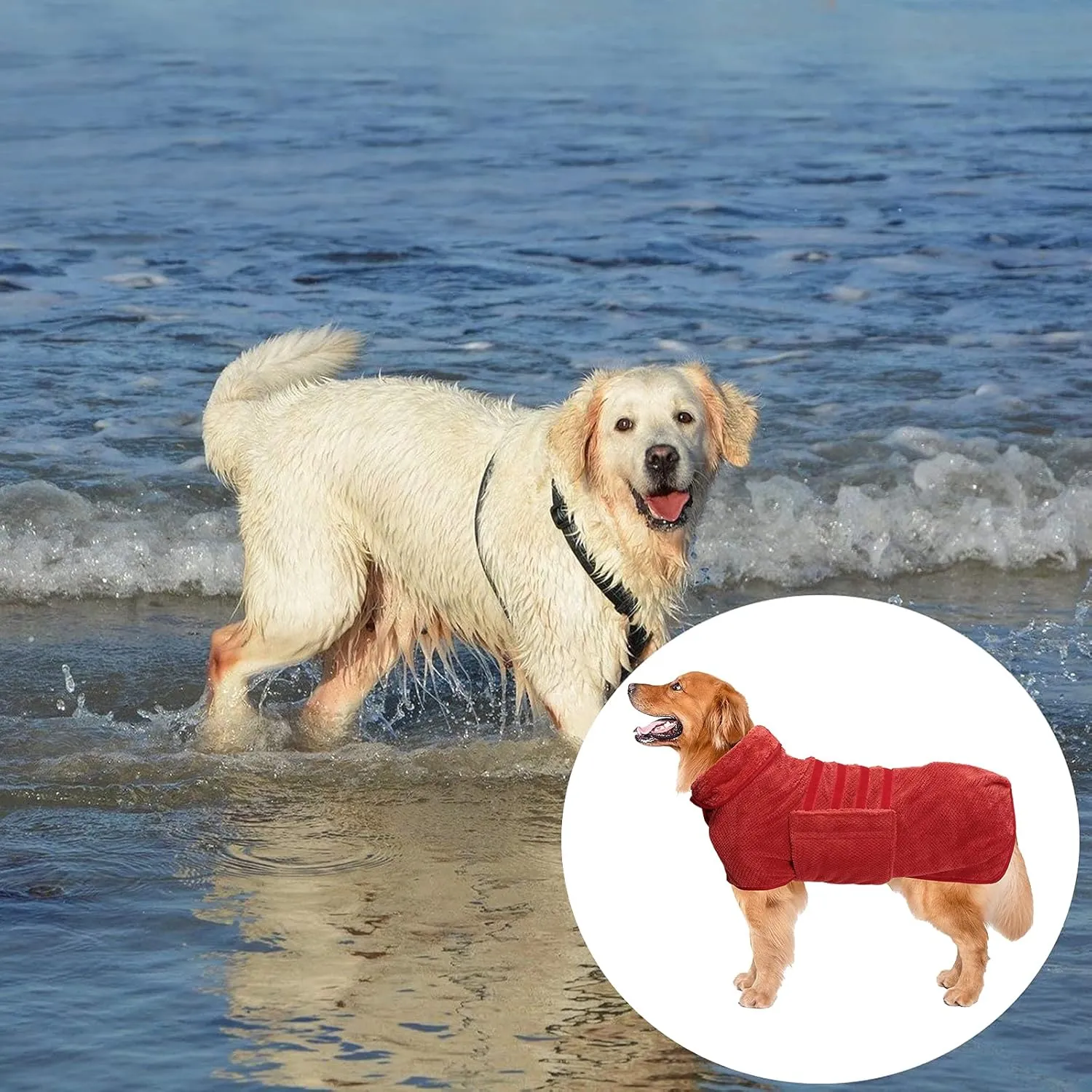 Geyecete Pineapple Grid Fast Drying Super Absorbent Dog Cat Bath Robe Towel - Red, XL