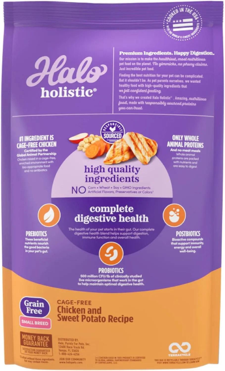 Halo Holistic Small Breed Dog Food, Cage Free Chicken & Sweet Potato Recipe, Grain Free Dry Dog Food, Complete Digestive Health, 3.5 lb Bag