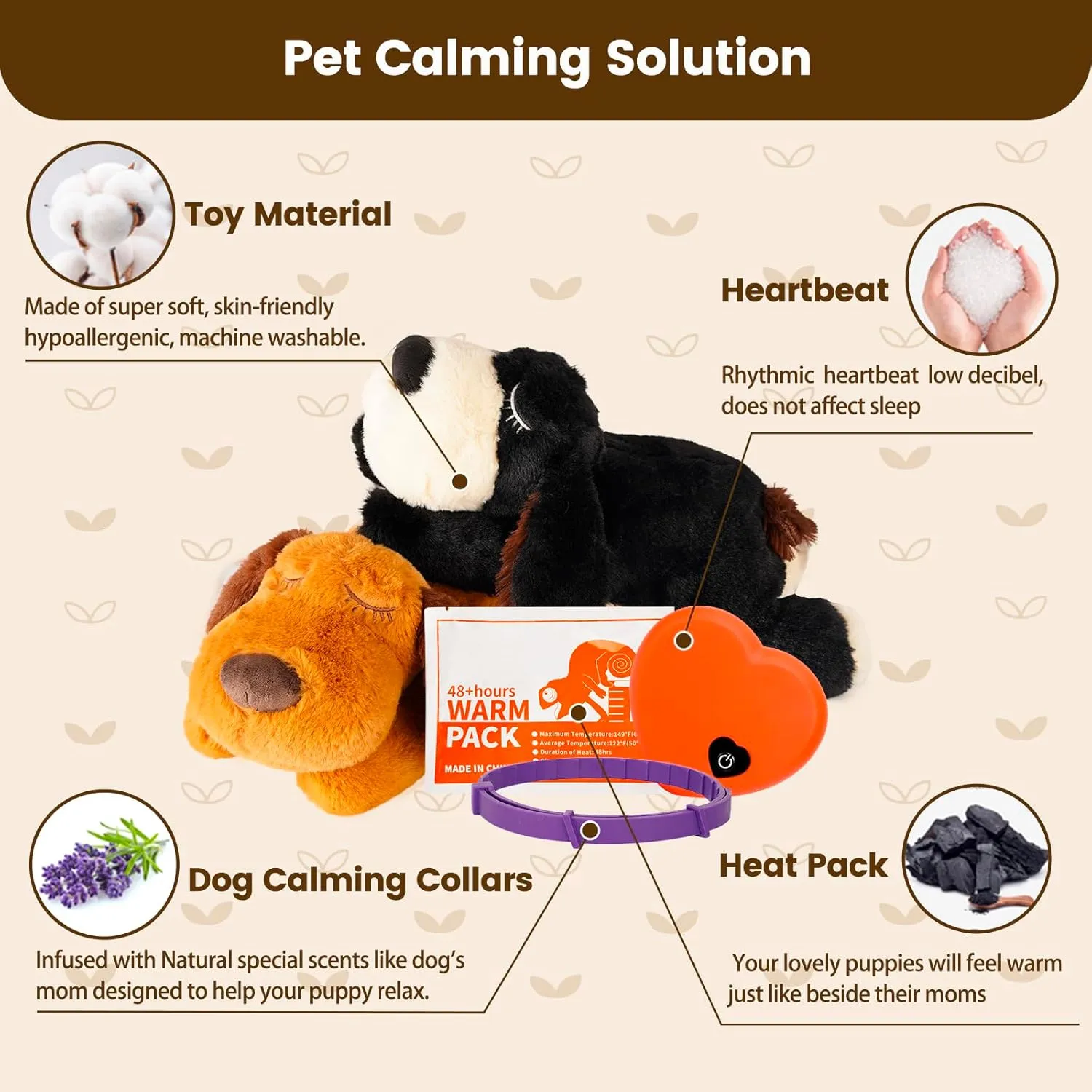 Heartbeat Puppy Toy giftbox,Simulates Breathing/Heartbeat/Warmth,with Dog Calming Collar and Box,Dog Anxiety Relief, Sleep Aid for Puppy