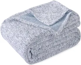 KAWAHOME Summer Sweatshirt Throw Blanket for Bed-Lightweight Breathable Blankets,Soft Thin Knit Jersey Throw Blanket for Hot Sleepers,50 X 60 Inches, Heather Blue