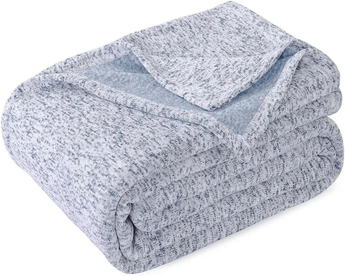 KAWAHOME Summer Sweatshirt Throw Blanket for Bed-Lightweight Breathable Blankets,Soft Thin Knit Jersey Throw Blanket for Hot Sleepers,50 X 60 Inches, Heather Blue
