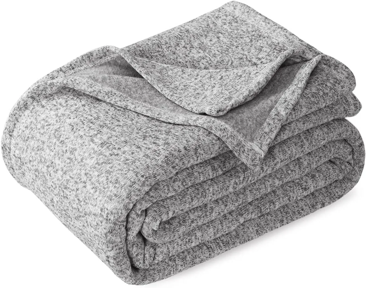 KAWAHOME Summer Sweatshirt Throw Blanket for Bed-Lightweight Breathable Blankets,Soft Thin Knit Jersey Throw Blanket for Hot Sleepers,50 X 60 Inches, Heather Grey