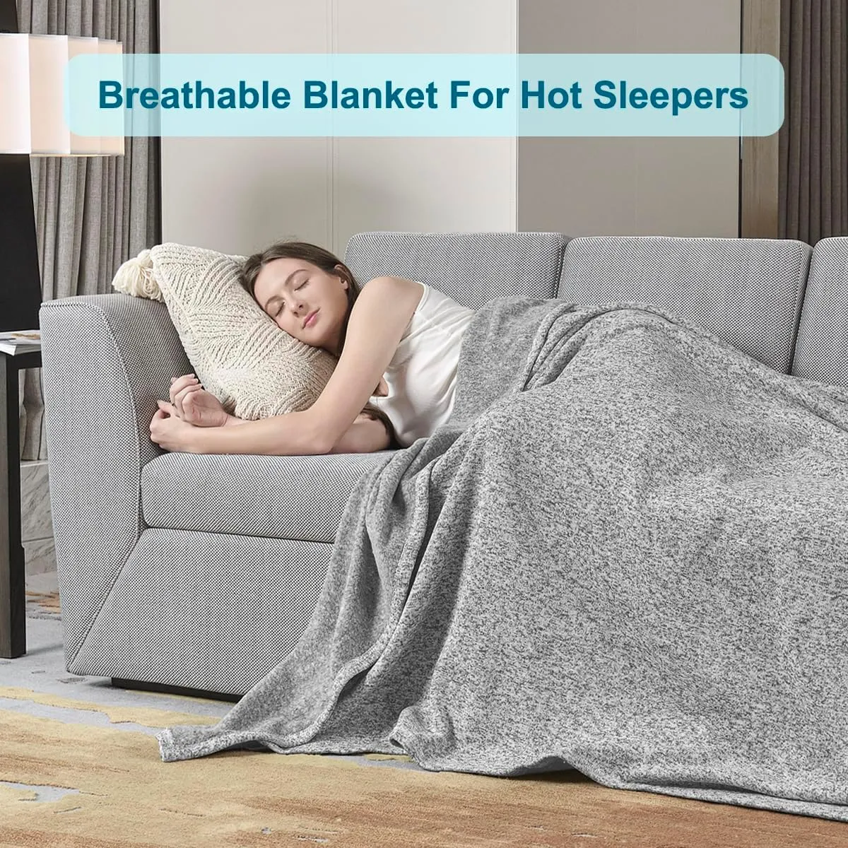 KAWAHOME Summer Sweatshirt Throw Blanket for Bed-Lightweight Breathable Blankets,Soft Thin Knit Jersey Throw Blanket for Hot Sleepers,50 X 60 Inches, Heather Grey