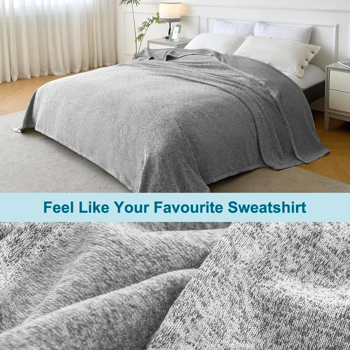 KAWAHOME Summer Sweatshirt Throw Blanket for Bed-Lightweight Breathable Blankets,Soft Thin Knit Jersey Throw Blanket for Hot Sleepers,50 X 60 Inches, Heather Grey
