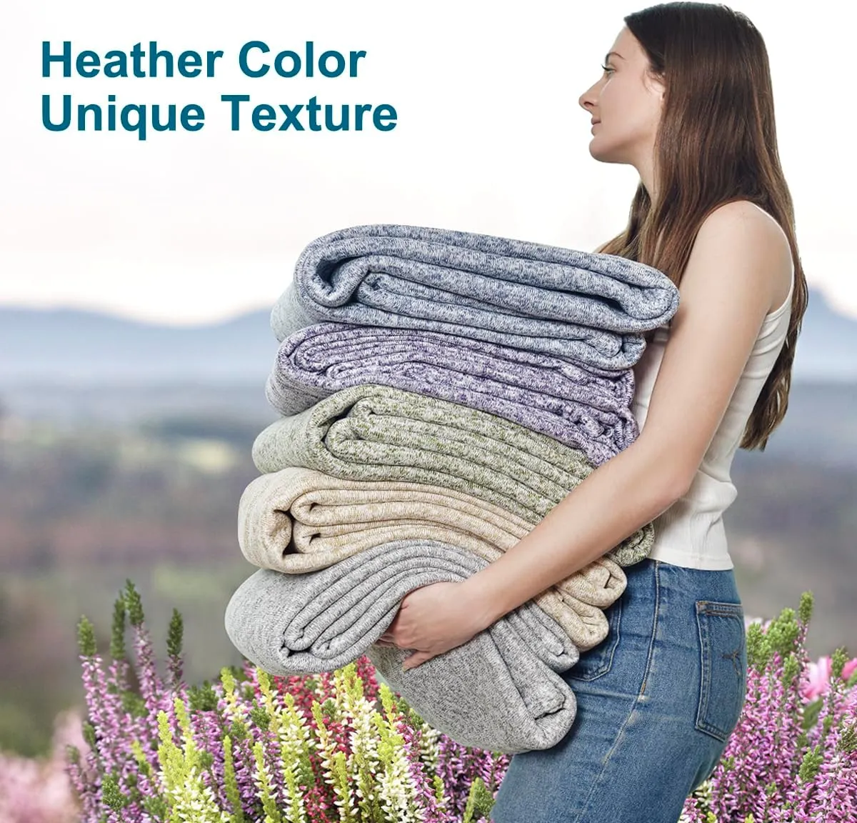 KAWAHOME Summer Sweatshirt Throw Blanket for Bed-Lightweight Breathable Blankets,Soft Thin Knit Jersey Throw Blanket for Hot Sleepers,50 X 60 Inches, Heather Grey