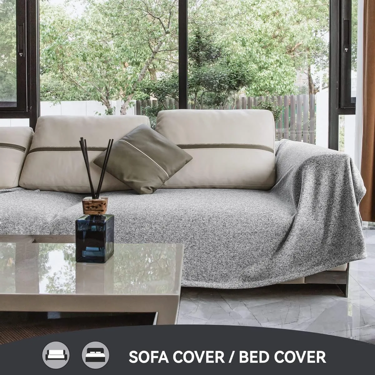KAWAHOME Summer Sweatshirt Throw Blanket for Bed-Lightweight Breathable Blankets,Soft Thin Knit Jersey Throw Blanket for Hot Sleepers,50 X 60 Inches, Heather Grey