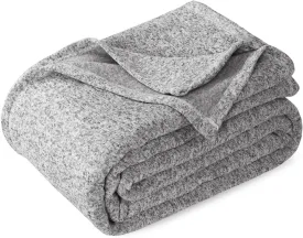 KAWAHOME Summer Sweatshirt Throw Blanket for Bed-Lightweight Breathable Blankets,Soft Thin Knit Jersey Throw Blanket for Hot Sleepers,50 X 60 Inches, Heather Grey