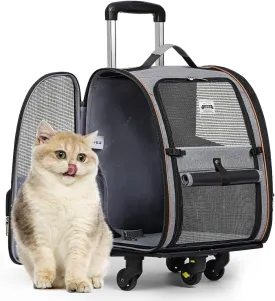Lekebobor Wheeled Pet Carrier Backpack Pet Rolling Carrier Backpack for Small Dogs Medium Cats Fit up 18lbs with Removable Wheels,Airline Approved Puppies Backpack,Grey