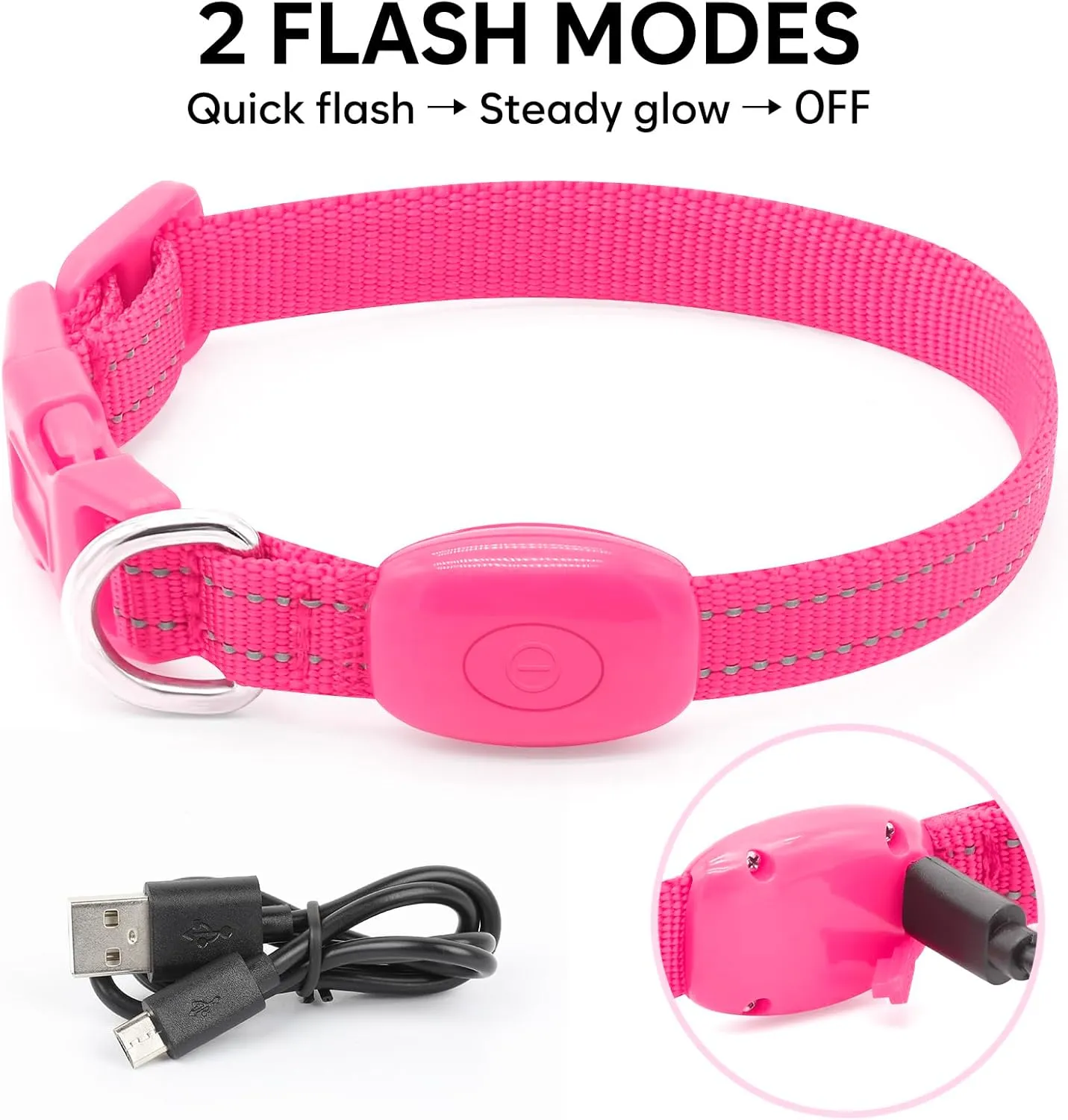 Light Up Dog Collar - Reflective LED Puppy Collar Rechargeable, Glow in The Dark Cat Collar Safety Dog Lights for Night Walking (XS, Pink)
