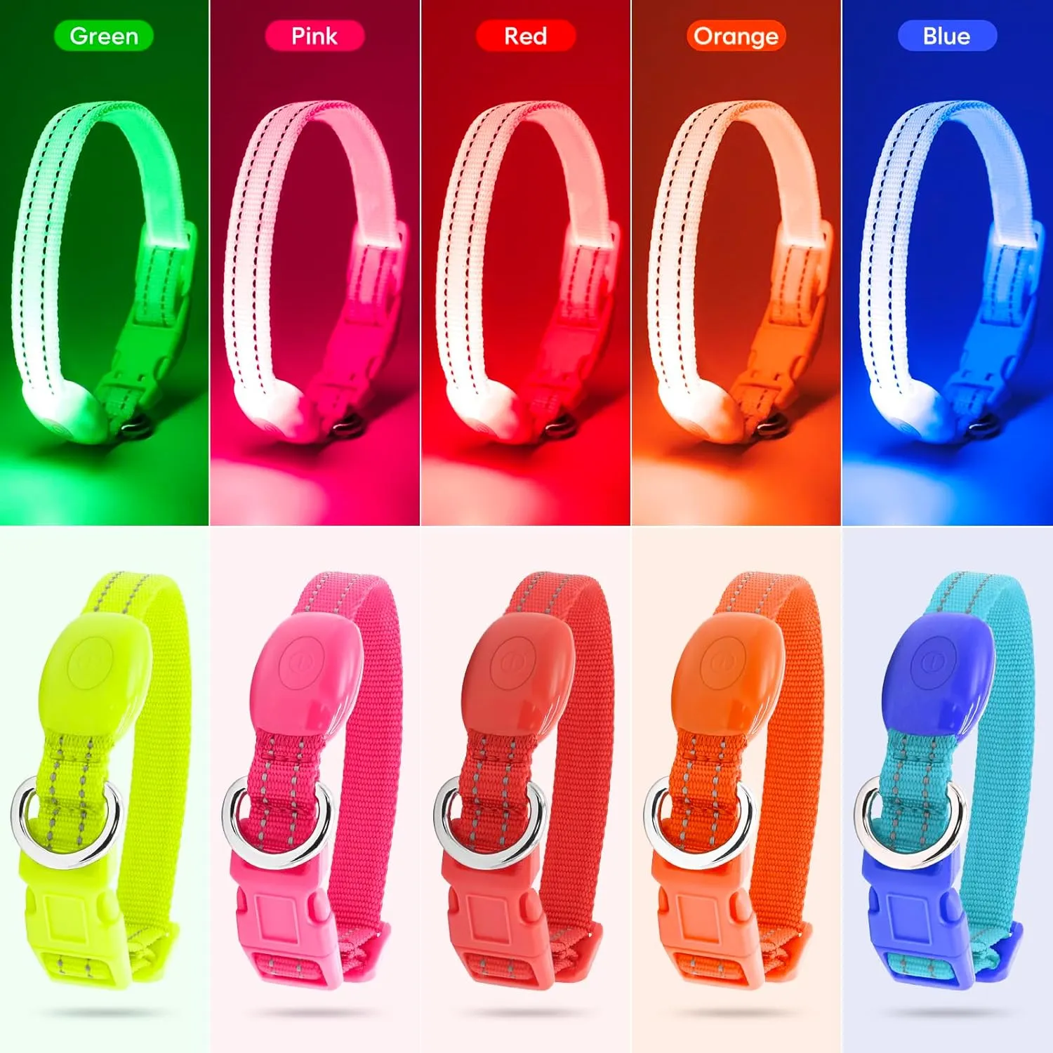 Light Up Dog Collar - Reflective LED Puppy Collar Rechargeable, Glow in The Dark Cat Collar Safety Dog Lights for Night Walking (XS, Pink)