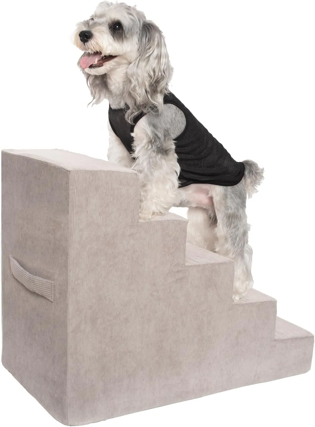 MEWANG Dog Stairs for Small & Medium Dogs and Old Cats 3/4/ 5 Steps High-Density Foam Pet Ramp for Bed & Couch, Non-Slip, Washable Cover, Grey (Square Corner, 5 Steps: 29.92''22.83''15.75'', 2)