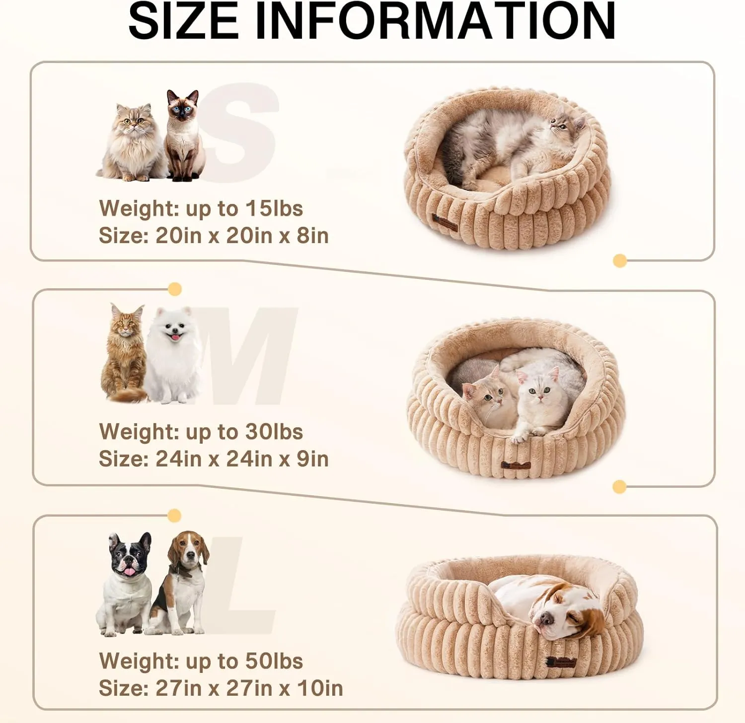 MEWOOFUN Cat Beds for Indoor Cats Washable, Dog Beds for Small Dogs Round Pet Bed for Puppy and Kitten (Camel, 20"x20"x8")