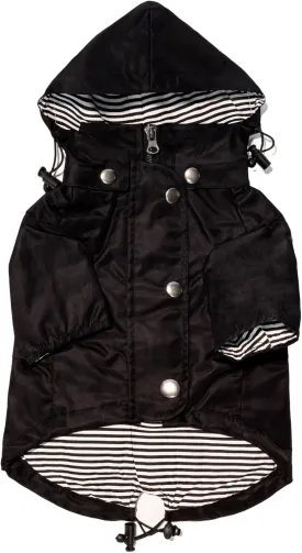 Midnight Black Zip Up Dog Raincoat with Reflective Buttons, Pockets, Rain/Water Resistant, Adjustable Drawstring, & Removable Hood - XXS to XXL - Premium Dog Raincoats (X-Small, Black)