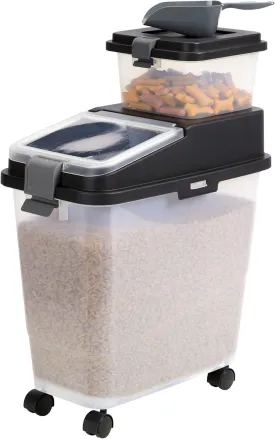 Mighty Tuff 3 Piece Airtight Dog Food Storage Container, Up to 36 lbs, with 5 lbs Dog Treat Container and Portion Scoop  BPA Free Airtight Pet Food Bin on Wheels