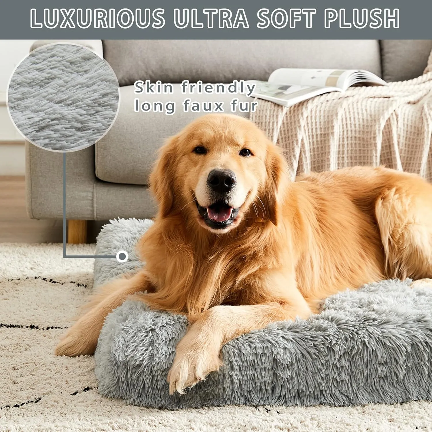 MIHIKK Extra Large Dog Bed, XXL Orthopedic Egg Crate Foam Dog Mattress with Removable Washable Cover, Waterproof Nonskid Bottom, Comfy Anti Anxiety Pet Bed, 47x29 inch, Gray