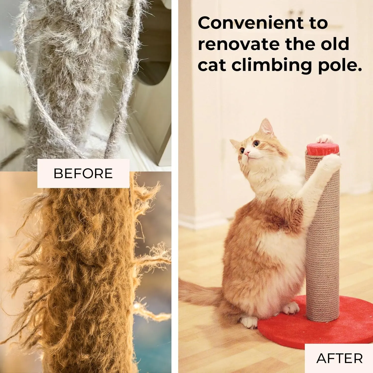 Natural Sisal Rope for Cat Scratcher,Cat Tree Rope Twine for Cat Scratching Post Replacement, Cat Tower with Scratch Post Repairing, Replace, Recovering and DIY1/4 Inch by 165 Feet