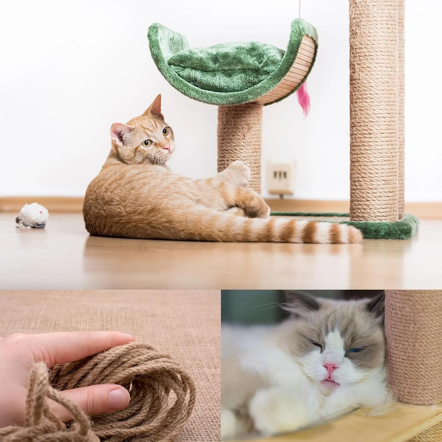 Natural Sisal Rope for Cat Scratcher,Cat Tree Rope Twine for Cat Scratching Post Replacement, Cat Tower with Scratch Post Repairing, Replace, Recovering and DIY1/4 Inch by 165 Feet