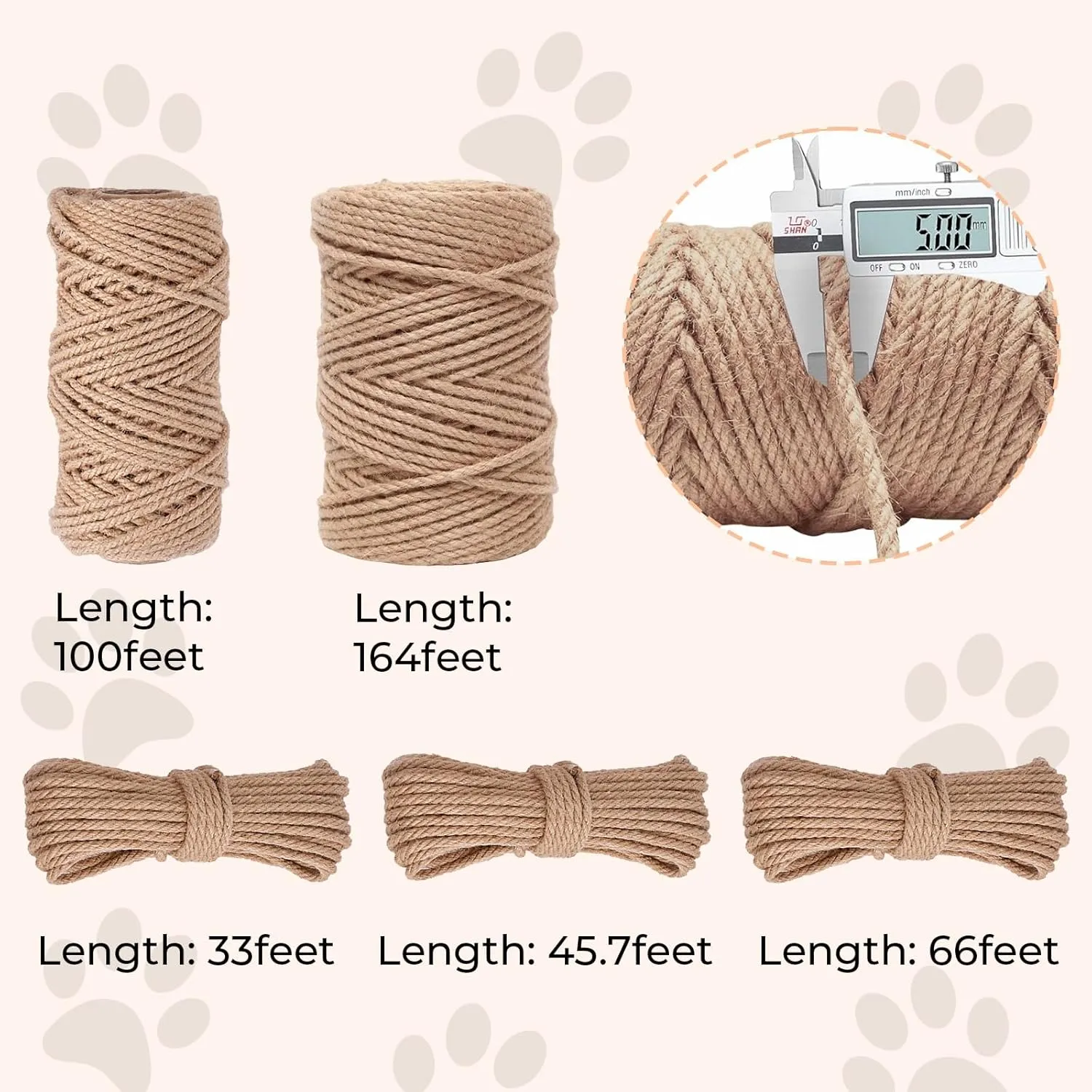 Natural Sisal Rope for Cat Scratcher,Cat Tree Rope Twine for Cat Scratching Post Replacement, Cat Tower with Scratch Post Repairing, Replace, Recovering and DIY1/4 Inch by 165 Feet