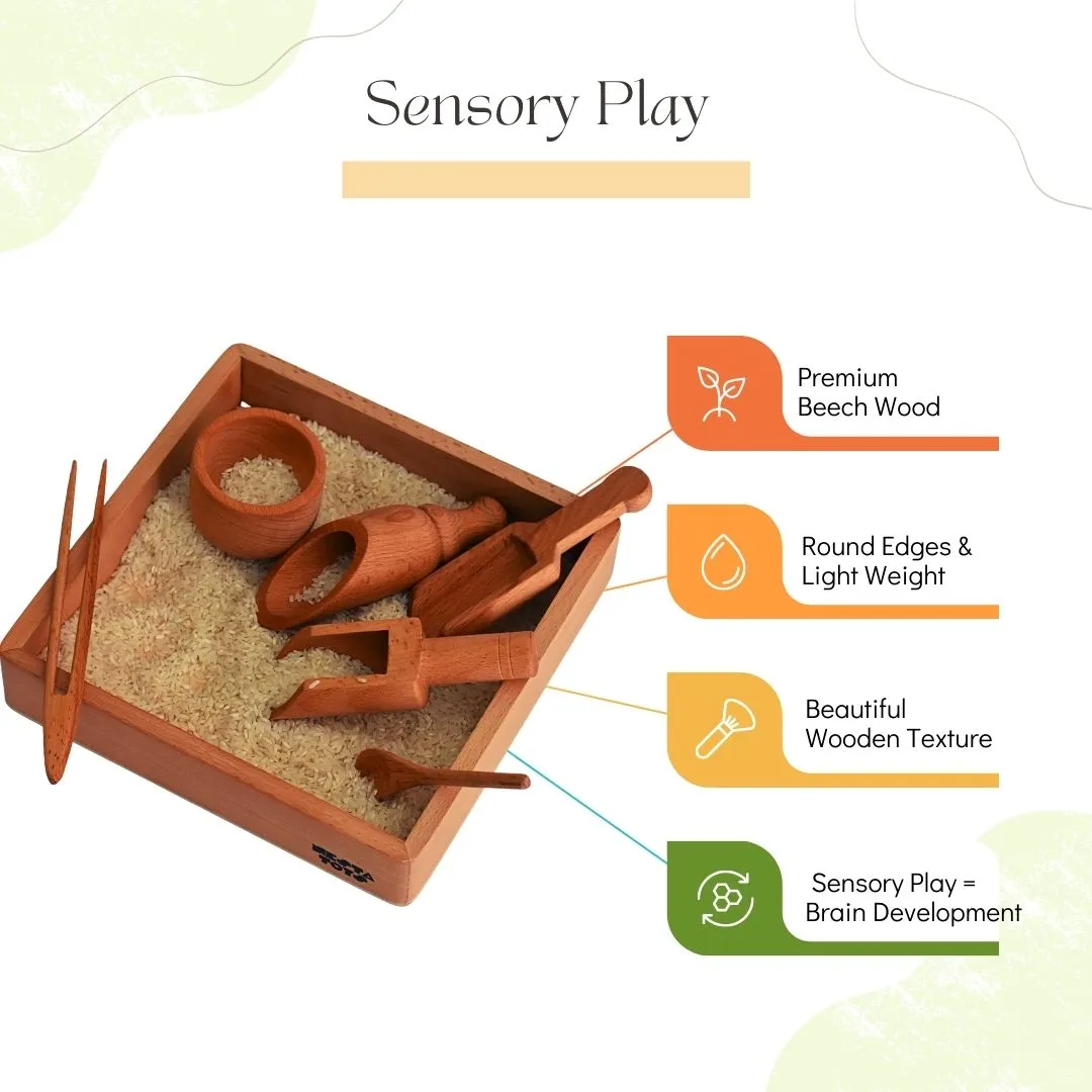 Nesta Toys - Sensory Wooden Toy Set With Montessori Tray (Beech Wood)