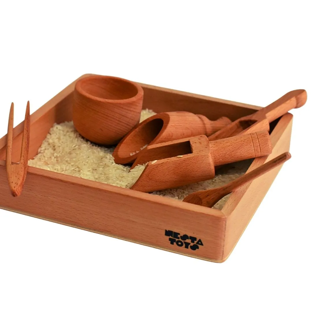 Nesta Toys - Sensory Wooden Toy Set With Montessori Tray (Beech Wood)