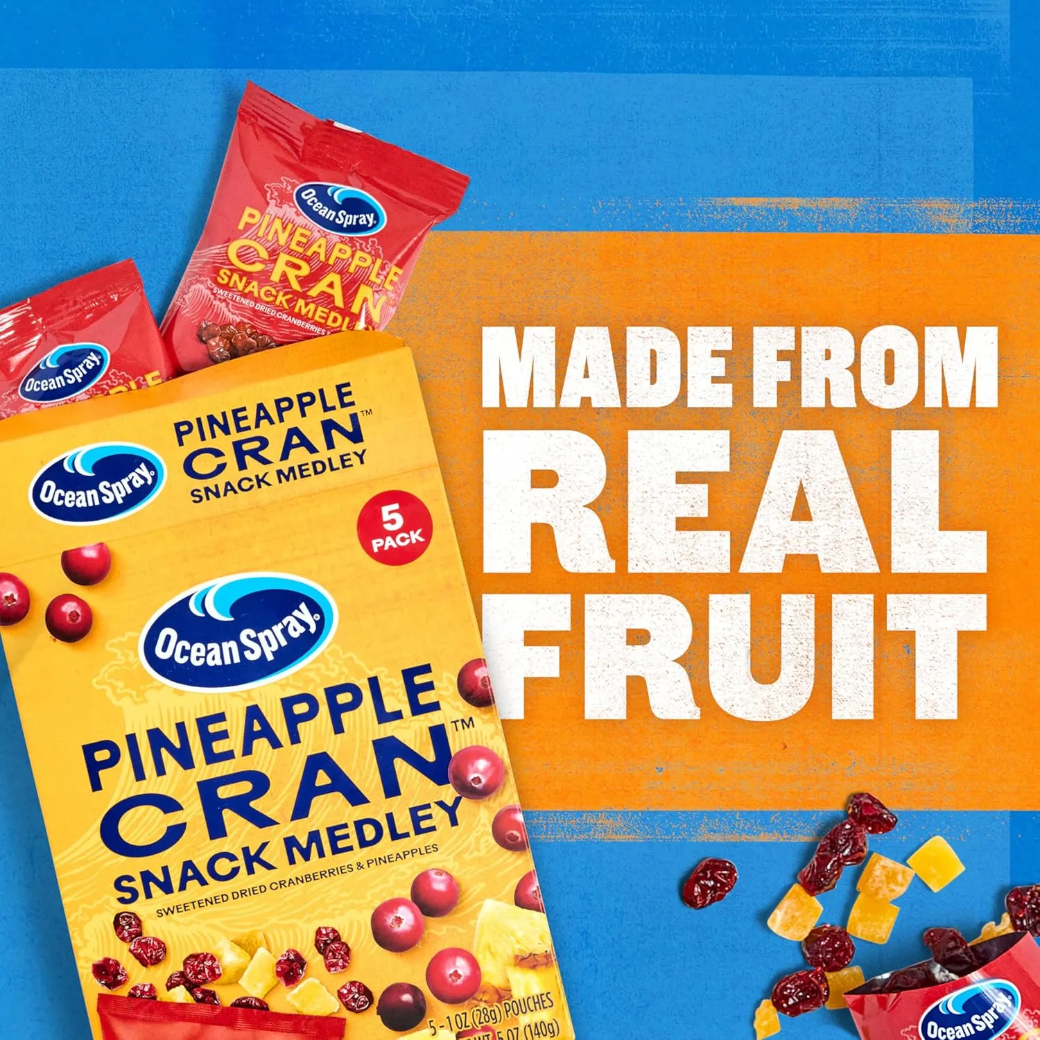 Ocean Spray Pineapple Cran Snack Medley, Cranberry and Pineapple Dried Fruit Snack, 1 Oz Pouches, 5 Count (Pack of 2)
