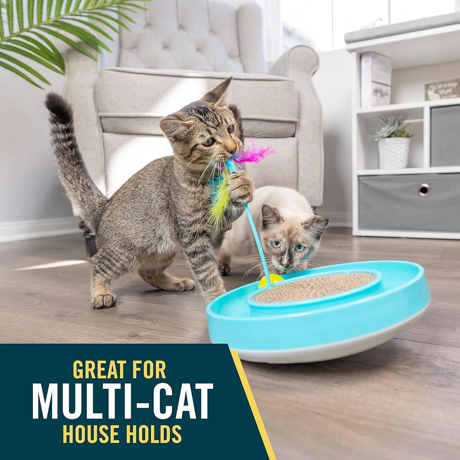 OurPets Wobble Scratch Track Cat Toy - Interactive Cat Toys for Indoor Cats with Ball Track That Rolls; Feather Wand and Scratcher Pad. Great as a Kitten Toy for Self Play to Keep Them Busy