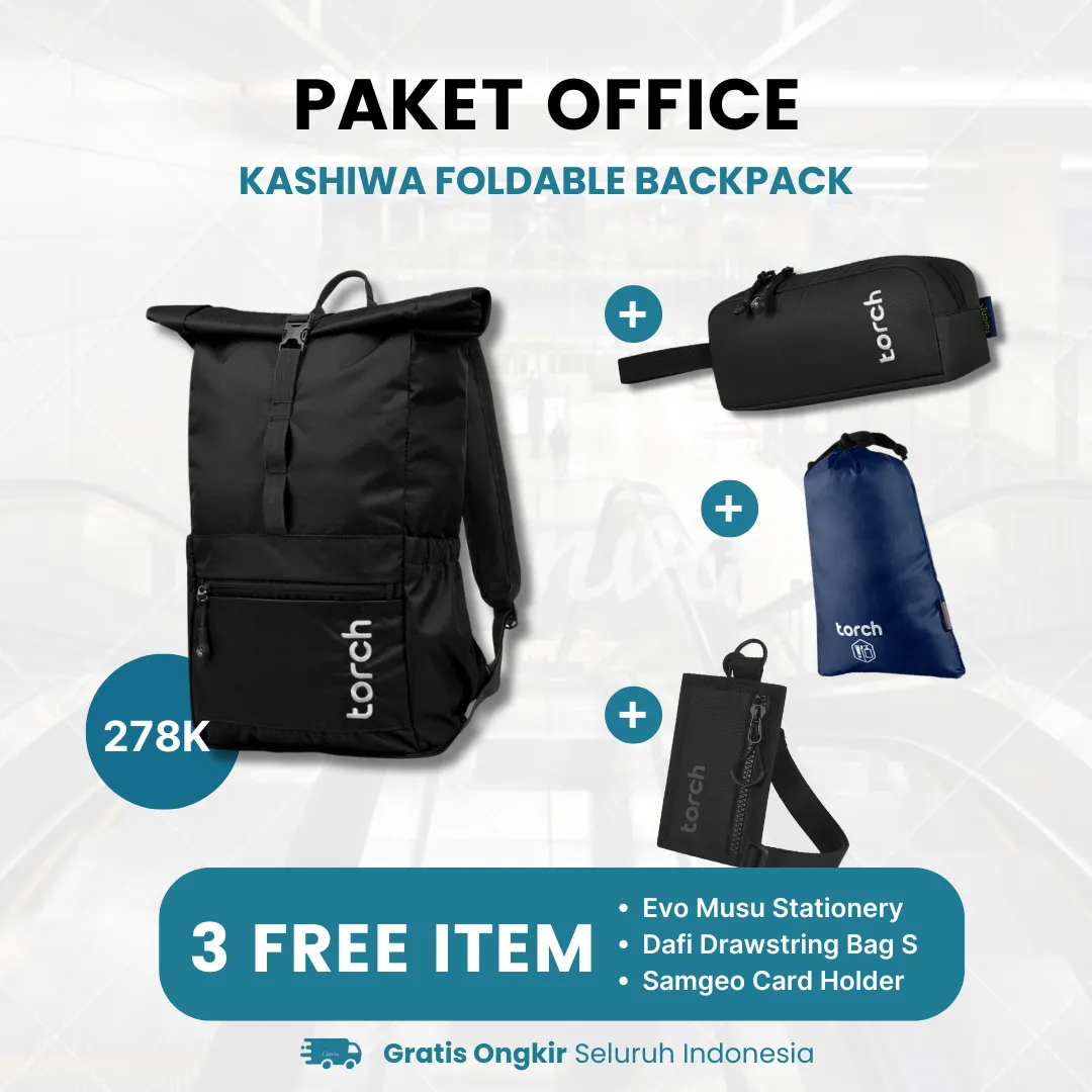 Paket Office - Kashiwa Foldable Backpack Gratis Evo Musu Stationery   Dafi Drawstring Bag S   Samgeo Card Holder