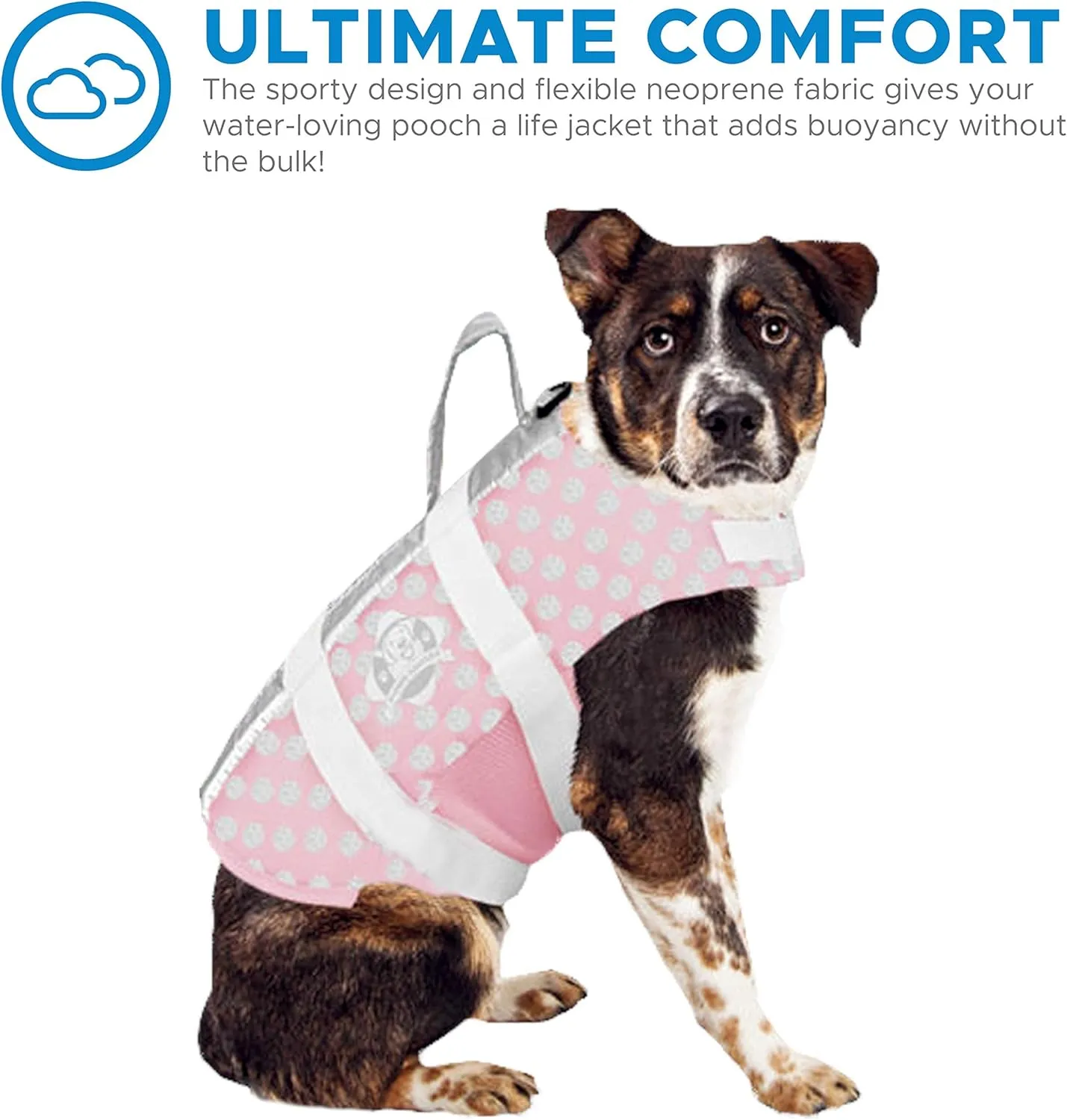 Paws Aboard Dog Life Jacket - Keep Your Canine Safe with a Neoprene Life Vest for Swimming and Boating - Available in Different Sizes, Color and Design to Choose - Pink/Silver, Small