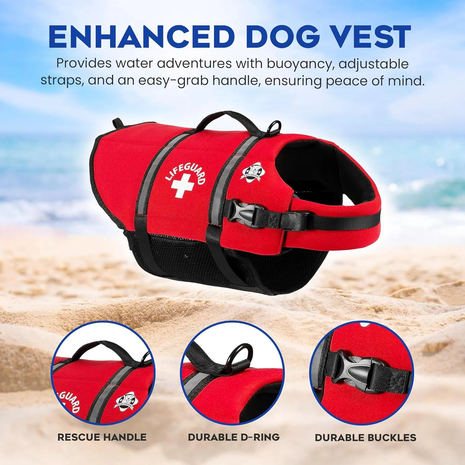 Paws Aboard Dog Life Jacket - Keep Your Canine Safe with a Neoprene Life Vest for Swimming and Boating - Available in Different Sizes, Color and Design to Choose - Red, Small
