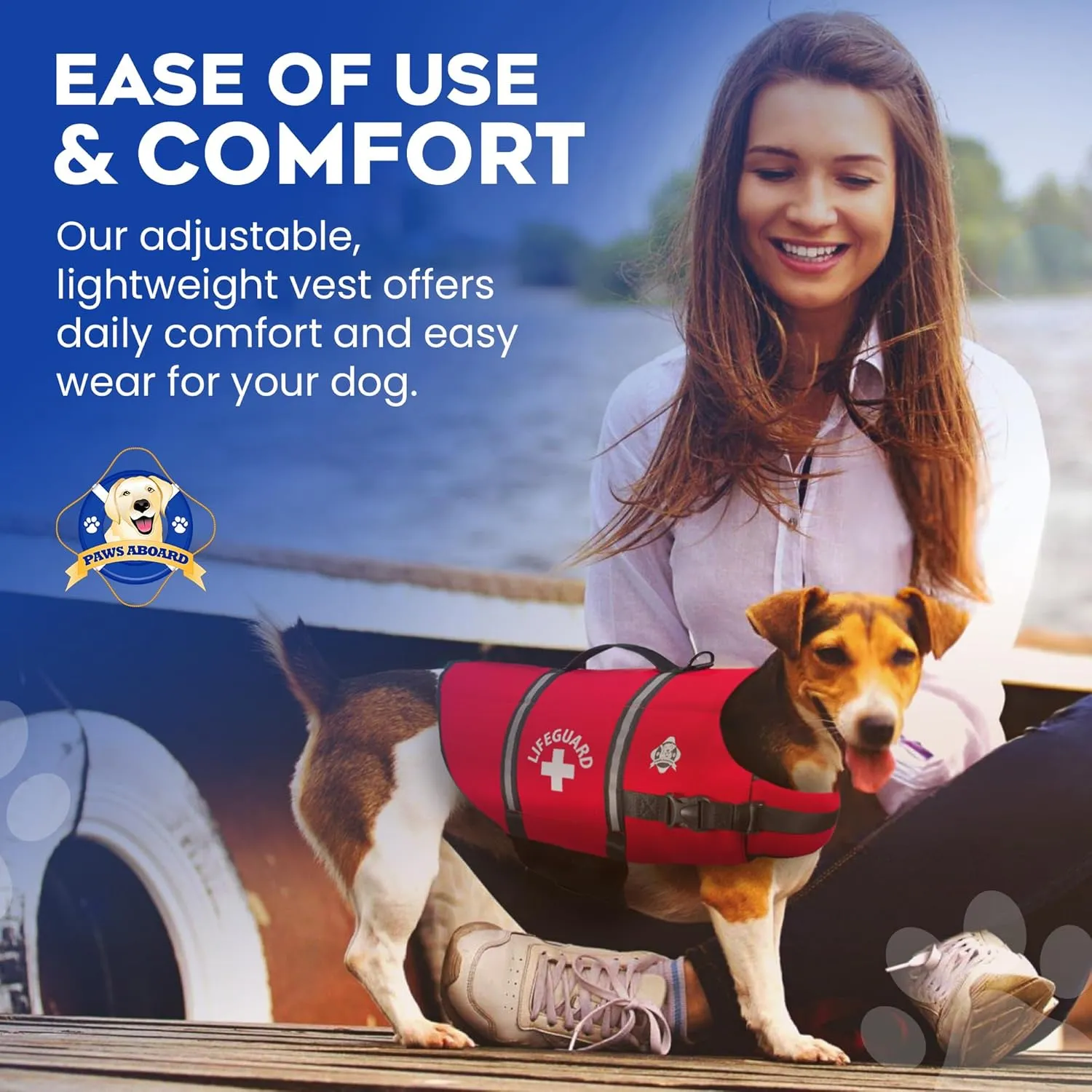 Paws Aboard Dog Life Jacket - Keep Your Canine Safe with a Neoprene Life Vest for Swimming and Boating - Available in Different Sizes, Color and Design to Choose - Red, Small