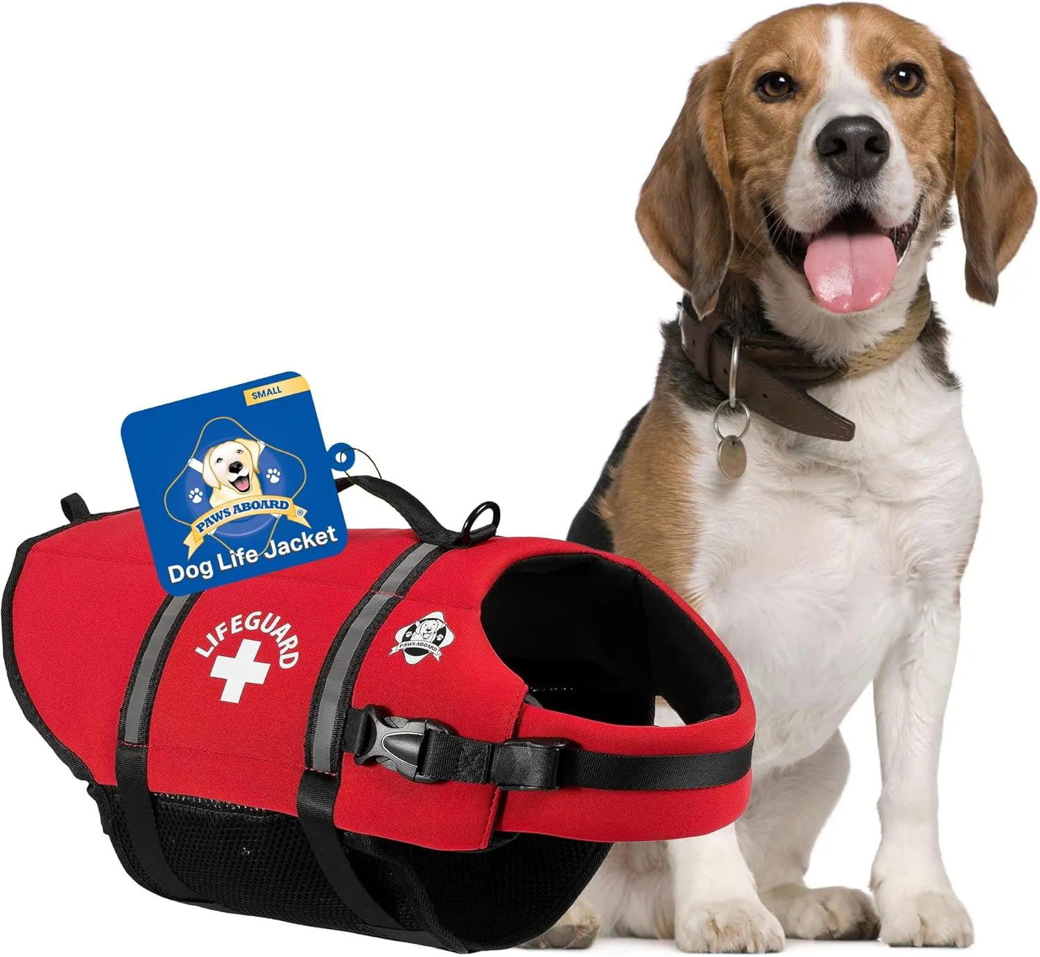 Paws Aboard Dog Life Jacket - Keep Your Canine Safe with a Neoprene Life Vest for Swimming and Boating - Available in Different Sizes, Color and Design to Choose - Red, Small