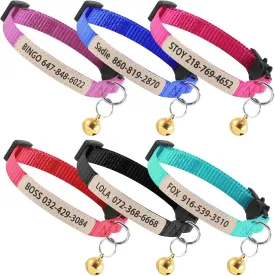 Personalized Nylon Cat Collar with Name and Phone Number, Custom UV Printed Breakaway Adjustable Collar with Bell for Cats