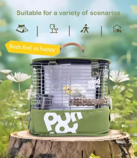 Portable Bird Travel Cage Backpack  Durable Stainless Steel Mesh Carrier with Stand/Tray, for Parrots, Cockatiels, Conures, and Parakeets  Perfect for Outdoor Adventures (Green)