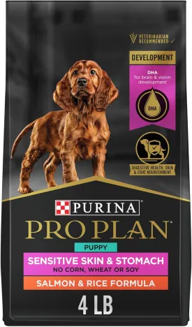 Purina Pro Plan Sensitive Skin and Stomach Dog Food Puppy Salmon and Rice Formula - 4 lb. Bag