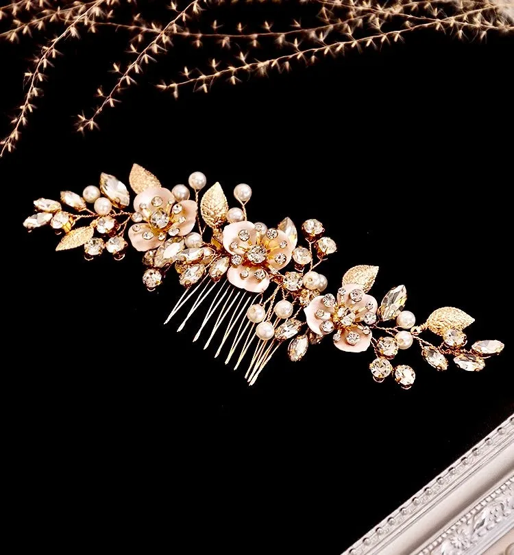 "Janet" - Gold Pearl Bridal Hair Comb