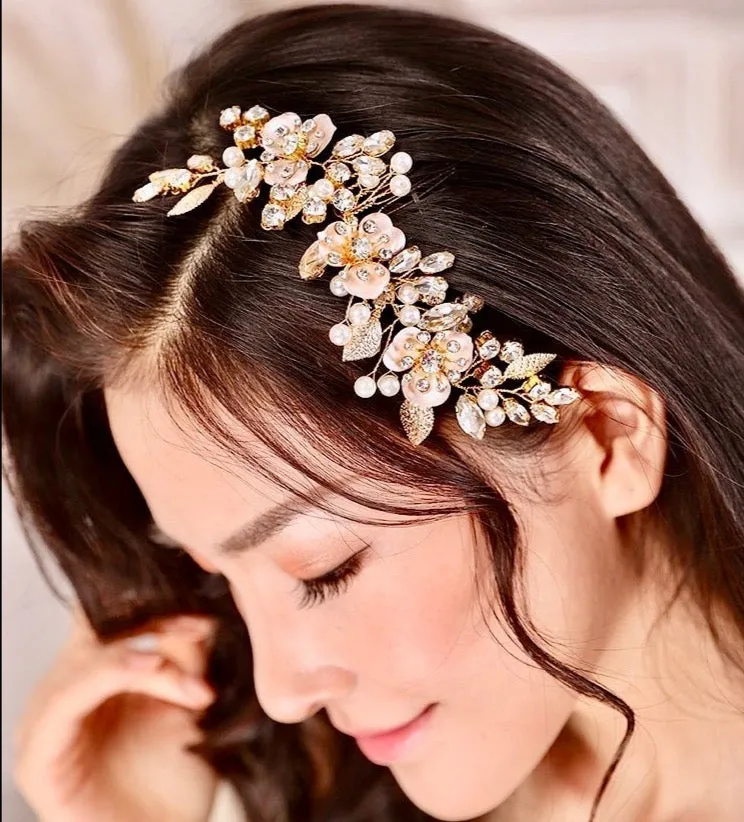 "Janet" - Gold Pearl Bridal Hair Comb
