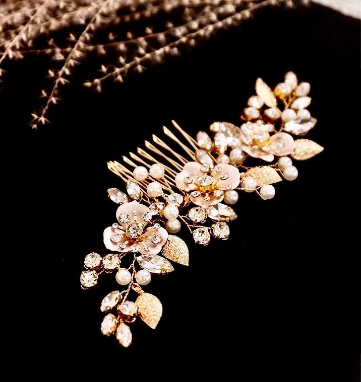 "Janet" - Gold Pearl Bridal Hair Comb