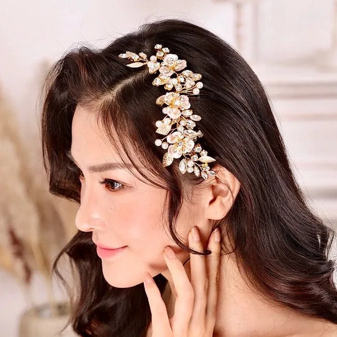 "Janet" - Gold Pearl Bridal Hair Comb