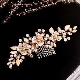 "Janet" - Gold Pearl Bridal Hair Comb
