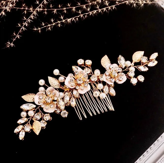 "Janet" - Gold Pearl Bridal Hair Comb